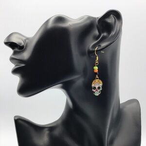 New Earrings Sugar Skulls Day Of The Dead Dia De Los Muertos Glass Beads